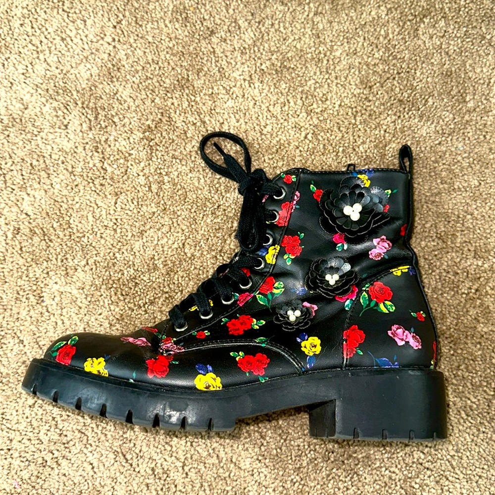 Betsey Johnson Black & Floral Combat Boots